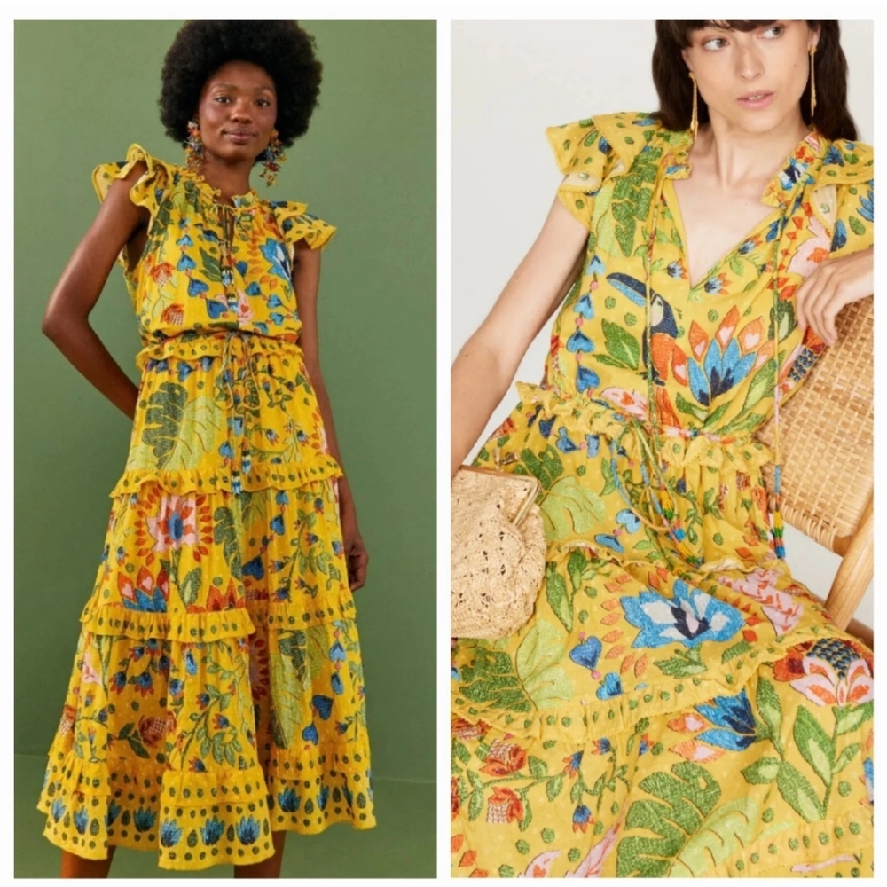 Farm Rio Yellow Floral Mididress